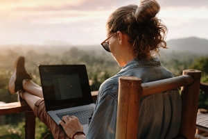Woman using broadband internet for rural areas Woman using broadband internet for rural areas
