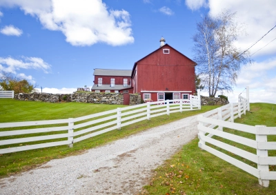 Farmhouse with white fence Farmhouse with white fence